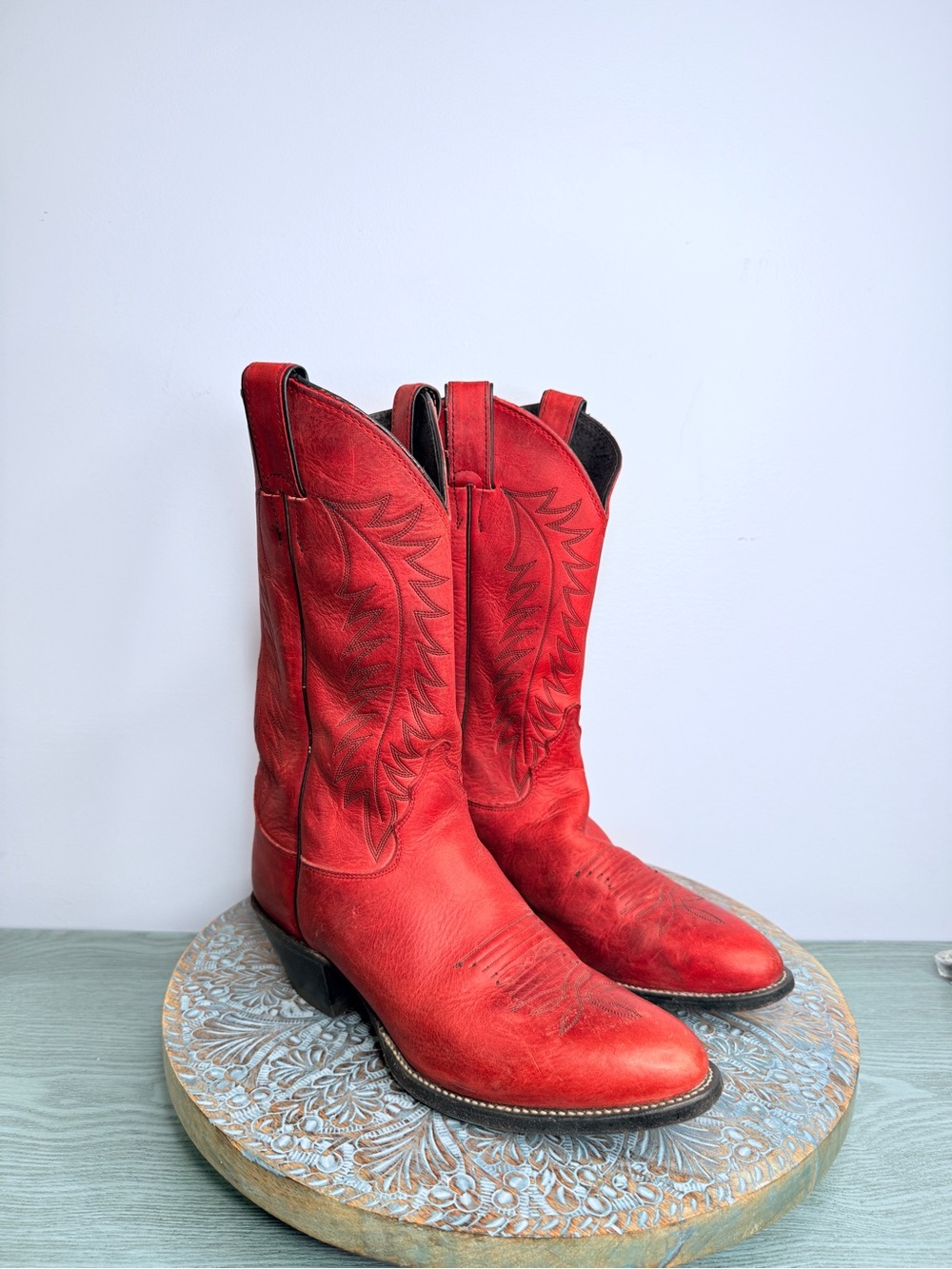 Justin Red Leather Cowgirl Boots Size 7.5